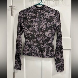 Lululemon Athletica Black and Purple Floral Long Sleeve Top